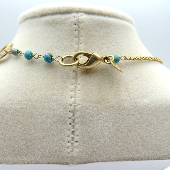 Station Necklace 17" Turquoise Beads Clover Charms Gold Tone Handmade In India - Picture 5 of 6